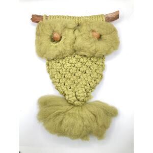 Vintage Macrame Owl Wall Hanging Large Hippie Boho Jute Fiber Art 1970's